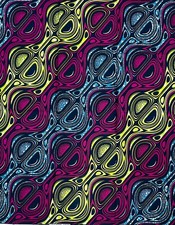 African Print Fabric/Ankara - Purple, Yellow, Gray "Gbedu Rhythm" Design