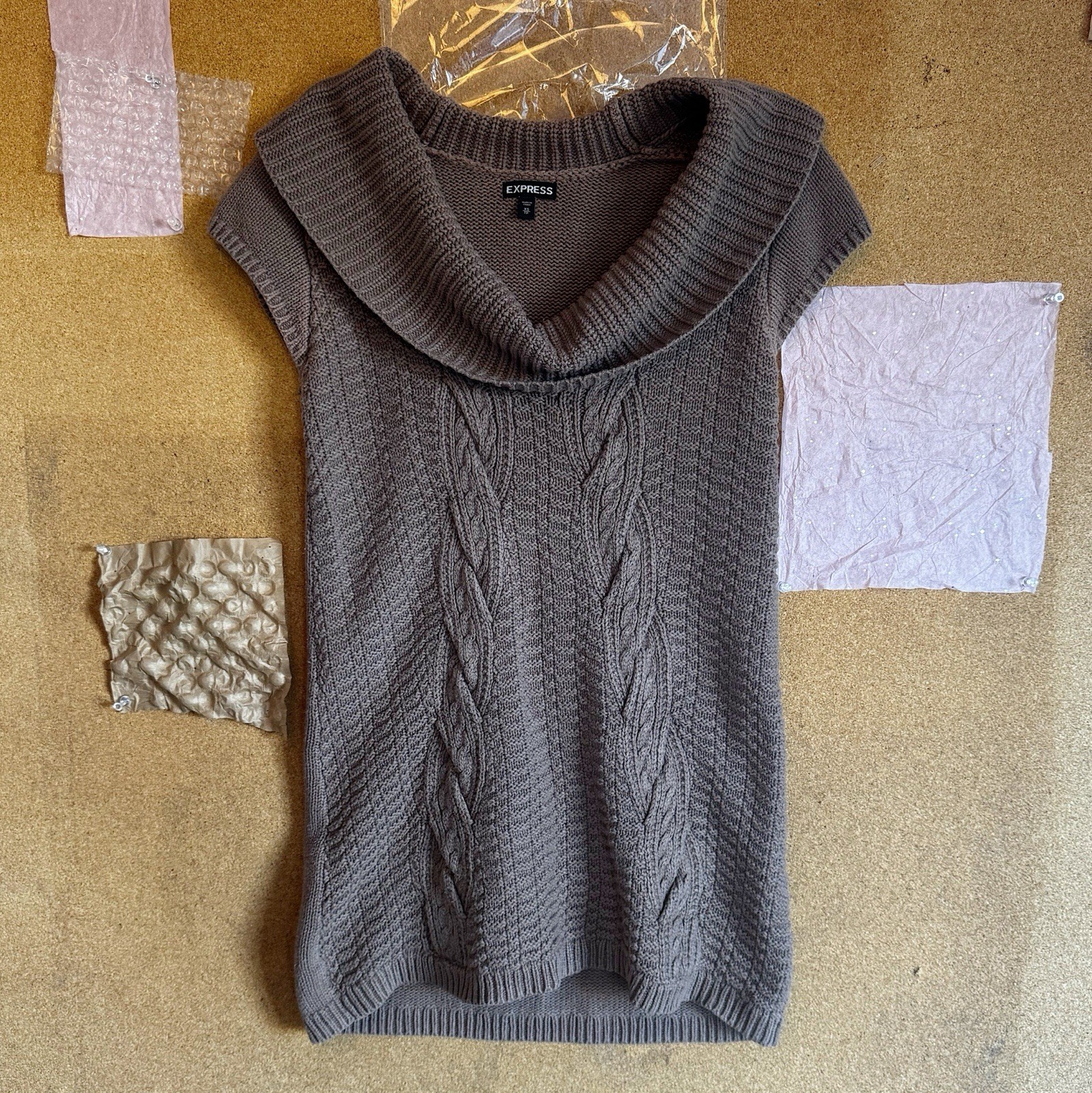 Express Cable Knit Cowl Neck Pullover Sweater Bro… - image 1