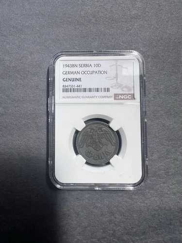 1943 Serbia 10 Dinara, Zinc Coin, Double-headed eagle, German Occupation NGC