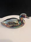 Vintage Fenton Carnival Glass Duck Figurine Iridescent Amethyst 1990s Signed-364