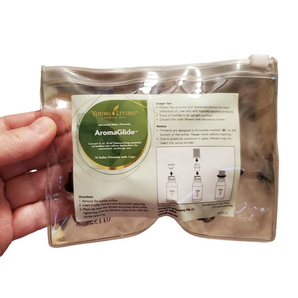 ESSENTIAL OIL AROMAGLIDE ROLLER FITMENTS WITH CAPS YOUNG LIVING NEW 10