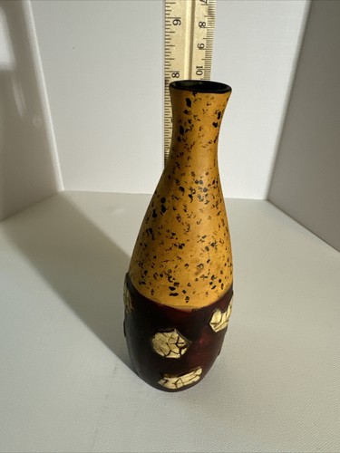 Flower Vase Pottery Brown & Beige Hand Painted Bottle Shape Art Deco 8 In - Picture 8 of 9