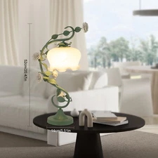 Green Flower Petal Table Lamp Bedroom Bedside Flower Night Light Glass Lampshade