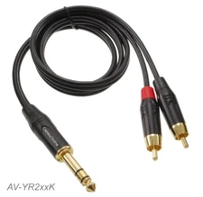 1/4" (6.3mm) TRS Stereo Male to 2-RCA (Left/Right) Male Cable (Multi-Length)
