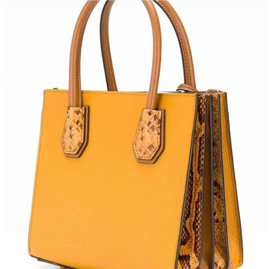 Michael Kors Mercer Large Pebbled Leather Accordion Tote- Marigold