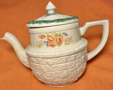 Vintage Enterprise Aluminum Drip-O-Lator Floral Coffee Pot White Uranium Glaze