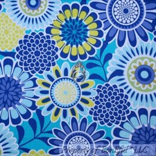 BonEful Fabric FQ Cotton Quilt Blue Green Purple White Flower Leaf Large Dot HTF