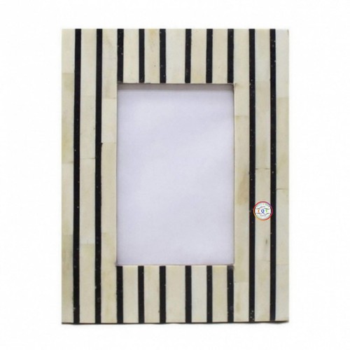 Bone Inlay Photo Frame | Black And Ivory Pinstriped Bone Photo Frame - Picture 8 of 10