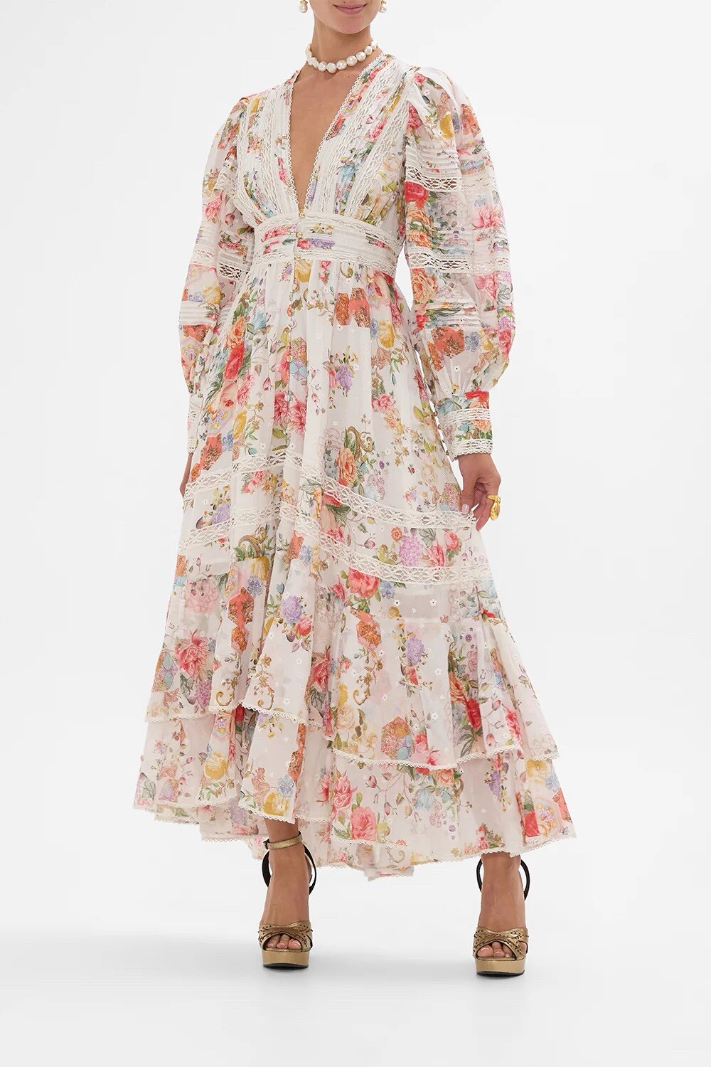 Camilla Sew Yesterday Button Front Dress With Lace Insert Detail