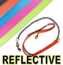 REFLECTIVE 5 ft. NYLON-CHAIN LEASH Lead w Double Layered Body Strap 1" Wide