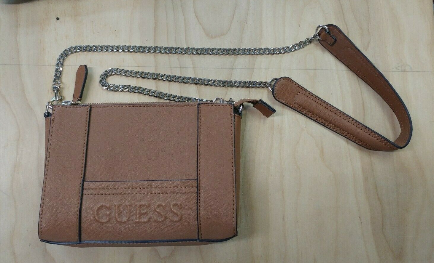 Guess Crossbody Purse Brown with Metal Chain- Wor… - image 1