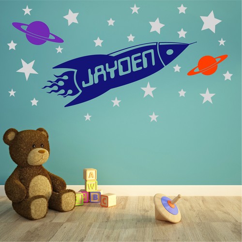 ROCKET Personalised Name Wall Sticker Art Boys Bedroom Kids Vinyl Decal