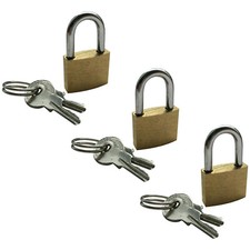 3 x Small 20mm Brass Padlock Lock with 2 Keys for Travel Bag Suitcase Luggage 