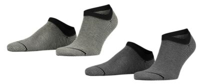Esprit Mens Allover Stripe 2 Pack Sneaker Socks - Black/Grey Mix