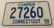 1977 Connecticut Camper License Plate 27260 RV