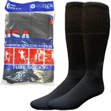 12 Paris Mens Black Cotton Athletic Sports Tube Socks 26" Size 10-15