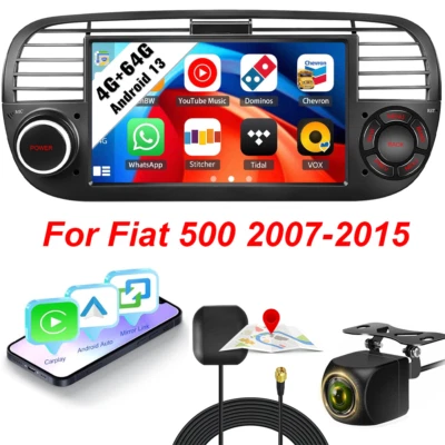 YUANTING 4+64GB+CAMERA For Fiat 500 2007~15 Apple Carplay Android 13 Car Stereo Radio GPS