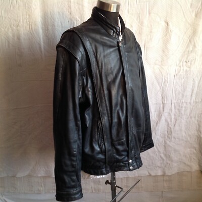 Veste En Cuir Vintage Pour Homme Taille 54 - Noir, Doublure Viscose, Très Bon état Occasion