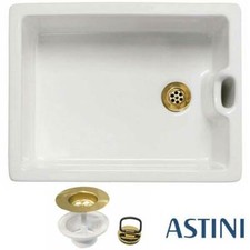 Astini Belfast 100 1.0 Bowl White Ceramic Kitchen Sink & Gold Plug Waste