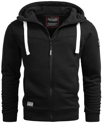 A. Salvarini Herren Pullover Langarm Sweatjacke Kapuze Hoodie Biker O123 Schwarz
