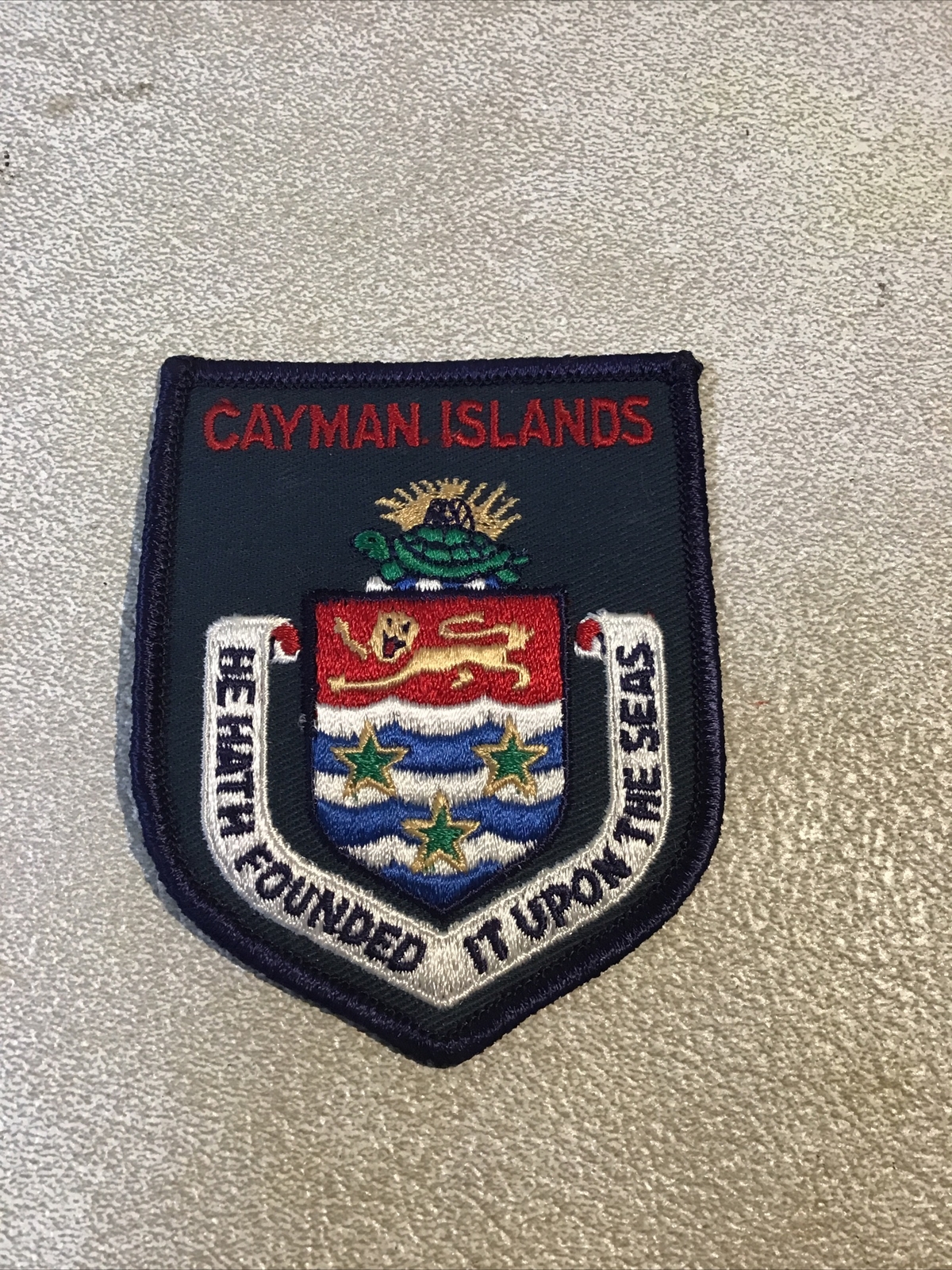 Vintage Cayman Islands Souvenir Travel Patch, Coat of Arms/Motto