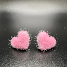 Heart Earrings - Fuzzy Teddy Bear Fur Valentine Gift Stud Earrings