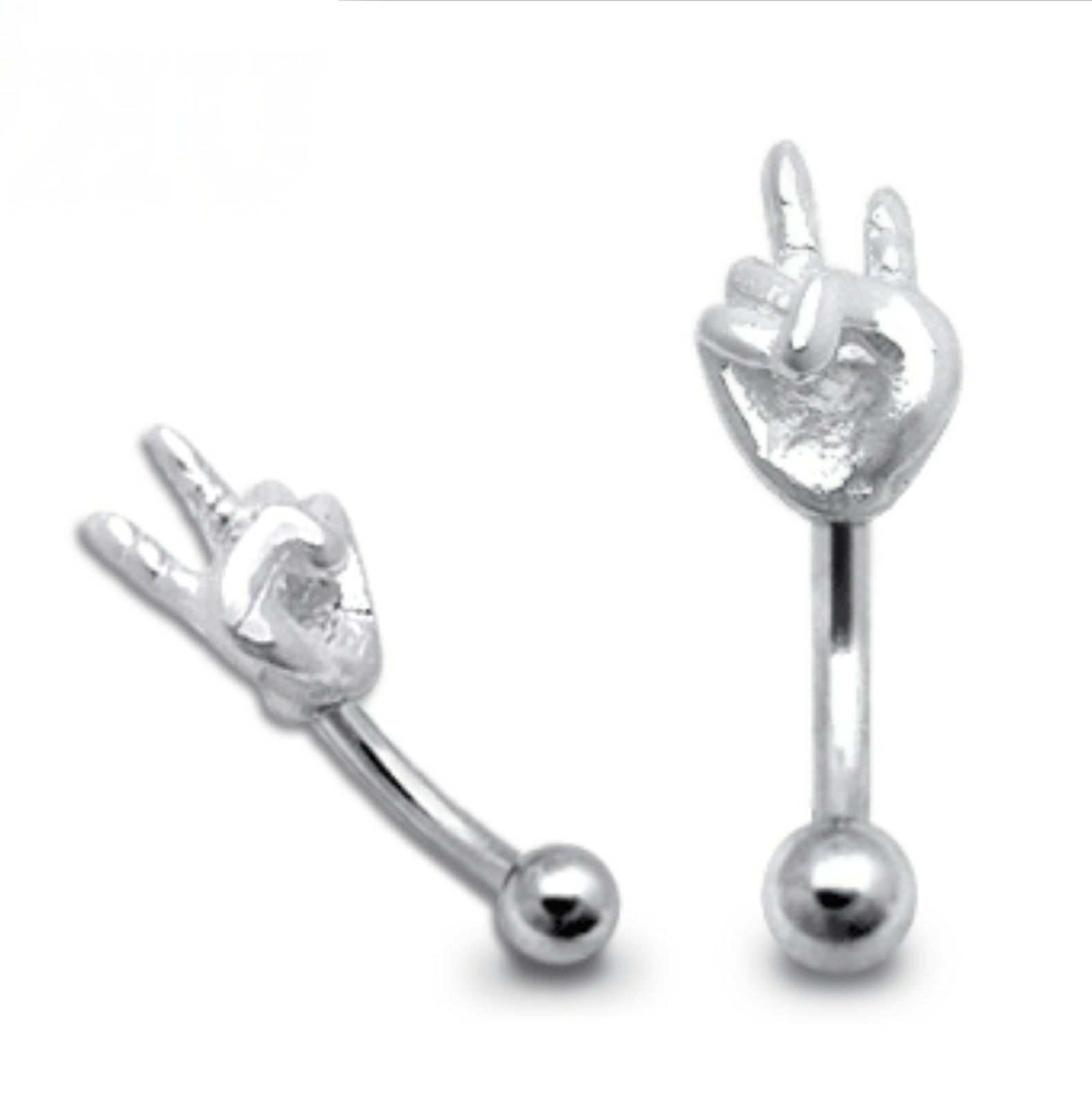 Eyebrow Bar Victory Fingers Charm Sterling Silver Tragus Helix Barbell 16g 10mm