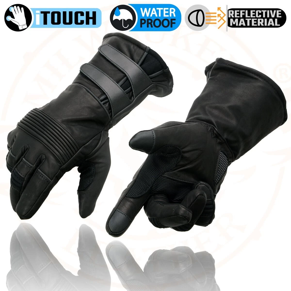 Milwaukee Leather 7550 Men's Waterproof Motorcycle Rider Gloves w/ i-TouchScreen