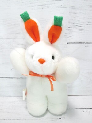 Vintage 90s Dakin Bunny Rabbit Carrot Ears Stuffed Animal Plush White 7'' Easter