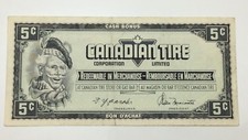 1974 Canadian Tire 5 Cents Circulated Banknote CTC Gas Bar Cash Bonus E131