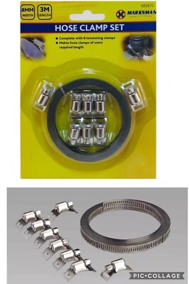 9-teiliges Schlauchklemme/Clip-Set, Jubiläumsklemme/Rohrklemme, Mehrzweck, 3 m Länge, 8 mm Wdt