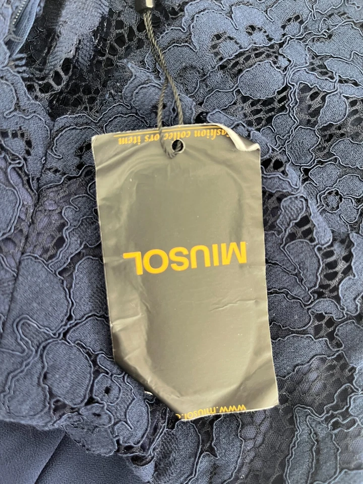 Vestido MIUSOL Talla Grande Azul Marino Algodón Elegante Encaje Volantes Para Mujer NUEVO EU44 PRECIO DE VENTA SUGERIDO POR EL FABRICANTE 59 EUR Foto 3 de 4