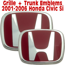 Red Honda Grille Emblem Trunk Badge Type R For Honda Civic Si Sedan 2001-2006