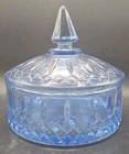 Indiana Glass Princess Pattern Ice Blue Candy Dish w/Lid new condition No Chips