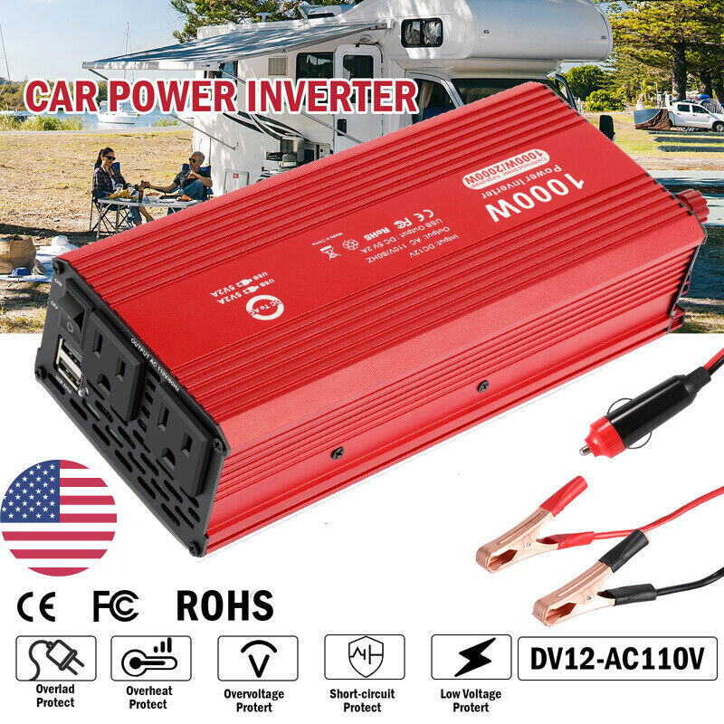 1000w inverter cigarette lighter Car Power Inverter DC 12V to AC 110V 120V Converter Power Adapter Charger  Outlet