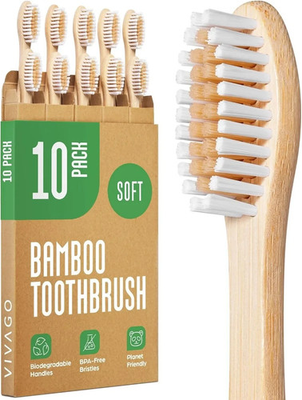 #ad Gaia Guy Natural Bristle Bamboo Toothbrush Totally Biodegradable 10 Pack $9.99