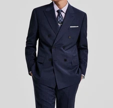 B by Brooks Brothers Men's Blue Pinstriped Double-Breasted Suit Jacket Size 44L