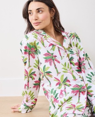 WOW NWT PrintFresh SZ SM TALL Royal Palms Pajama TOP ONLY Cotton Long Sleeve