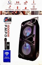 Bluetooth Party Speaker with Wireless Mic, Rechargeable Battery, LED Lights