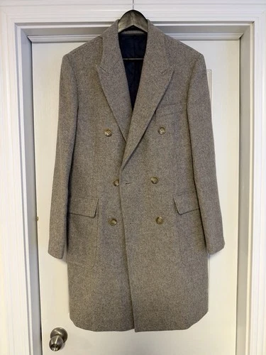 J.Crew 40S Double Breasted Wool Overcoat Brown Taupe Abraham Moon British Cloth - product listing photo