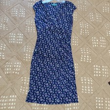 Lauren Ralph Lauren Sheath Dress Size 4 Navy Purple Geometric V-Neck Ruched