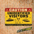 Bold Stacked Typography Vintage Alien Warning UFO Metal Tin Sign Decor