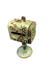Mailbox Postage Stamp Dispenser Trinket Box Enamel On Metal Jeweled Dragonfly