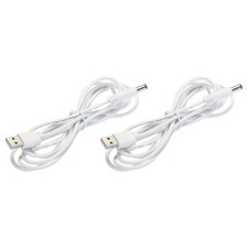 2 Pcs USB to DC Power Cable 2 M USB to DC 5.5mm x 2.5mm Power Cord White