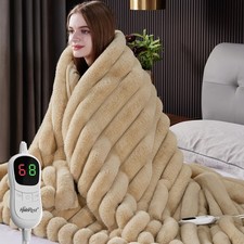 Heated Blanket Full Size, Faux Fur Cozy Heating Blanket with Overheat Protect...