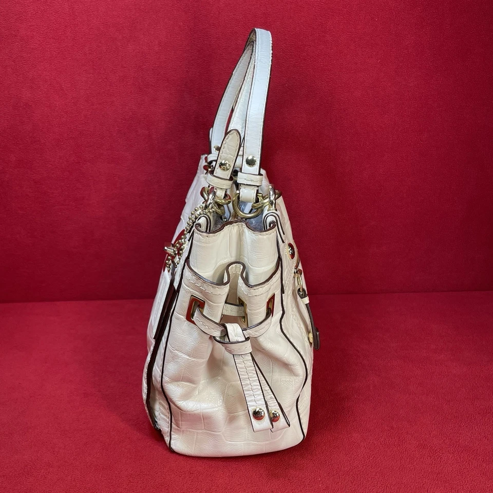 Coach Peyton Patent White Leather Shoulder Bag Embossed Faux Croc Tote #14514 - Image 4 of 4