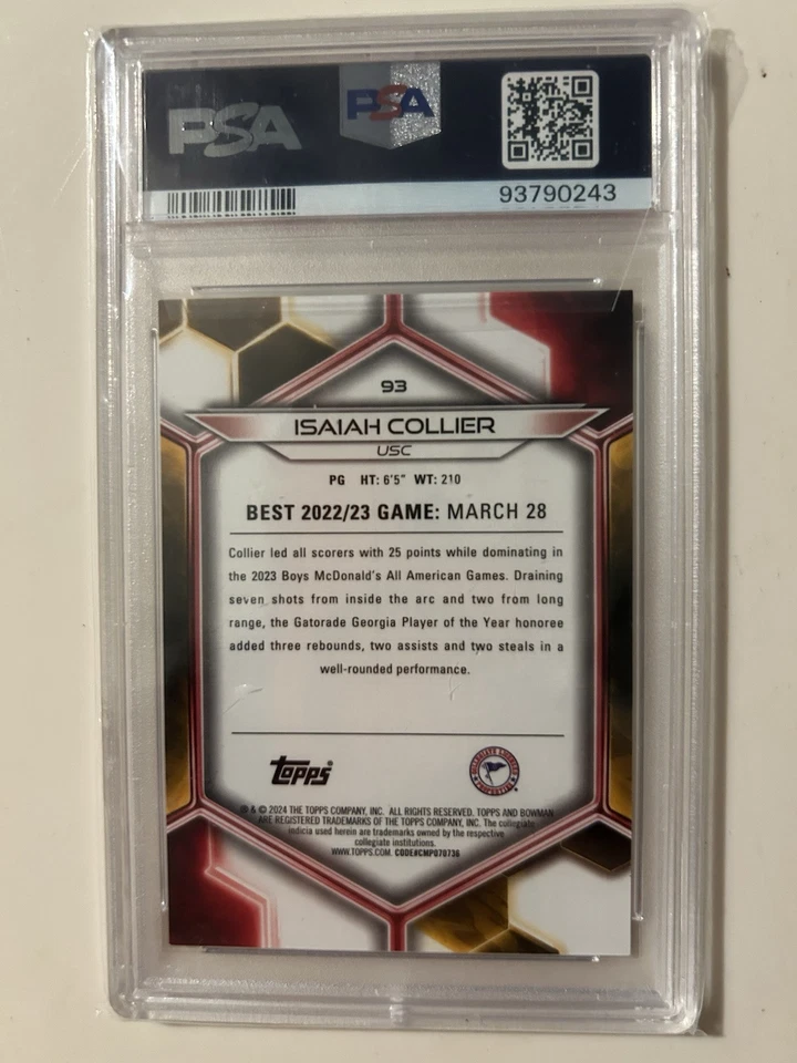 Isaiah Collier /10 Red Refractor PSA 9 #93 Jazz 2023-24 Bowman U Best. - Image 2 of 3
