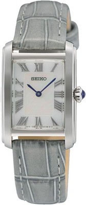 Seiko Caprice Classic Damenuhr mit weißem Zifferblatt und grauem Armband SWR099P1