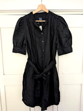 NEW Gap Puff Sleeve Linen Cotton Shirtdress Womens M Black Belt Beach Cruise Vac