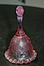 Vintage Fenton Cabbage Rose Dusty Pink Ruffled Glass Bell 6 1/4"